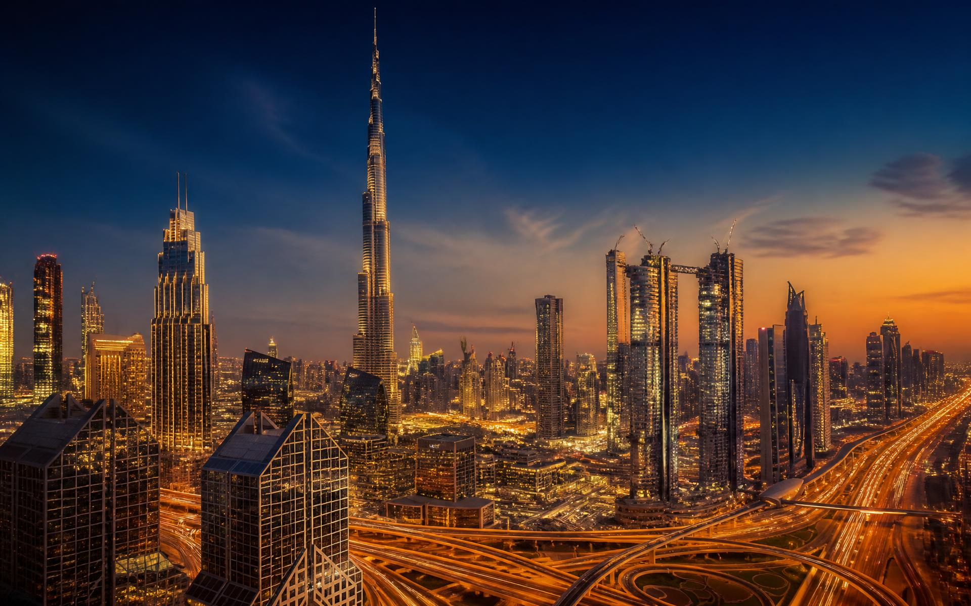 Dubai skyline at golden hour